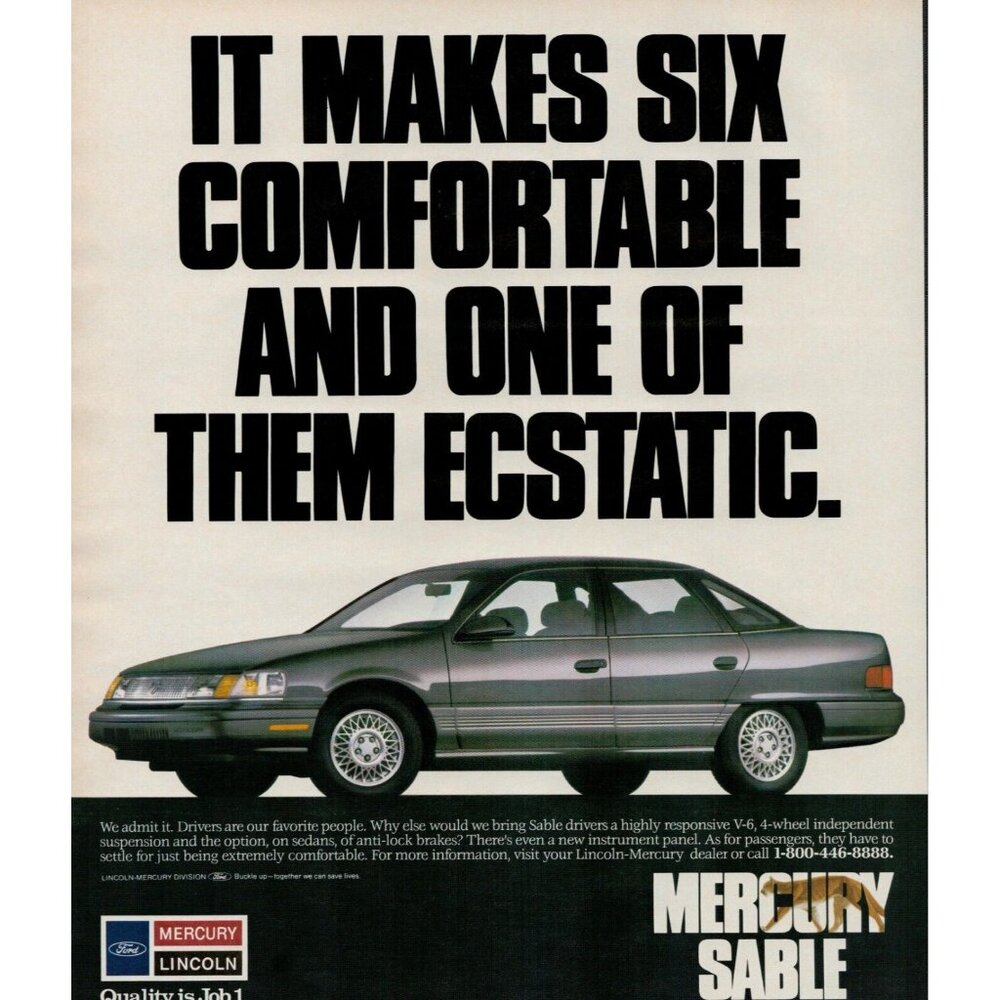 1989 Mercury Sable Sedan Vintage Print Ad, Ford Lincoln Mercury (L11)